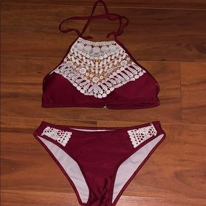 Maroon bathing suit set